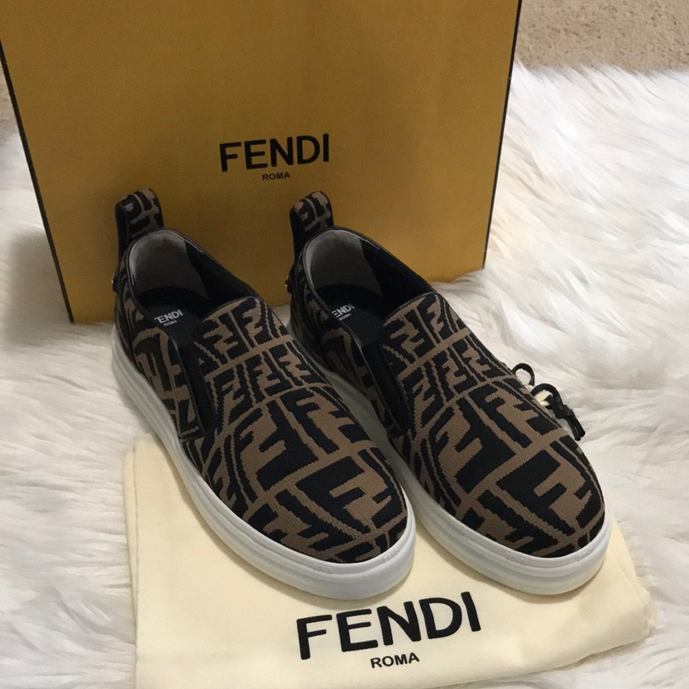 Fendi Brown and Black Slip-On Trainers